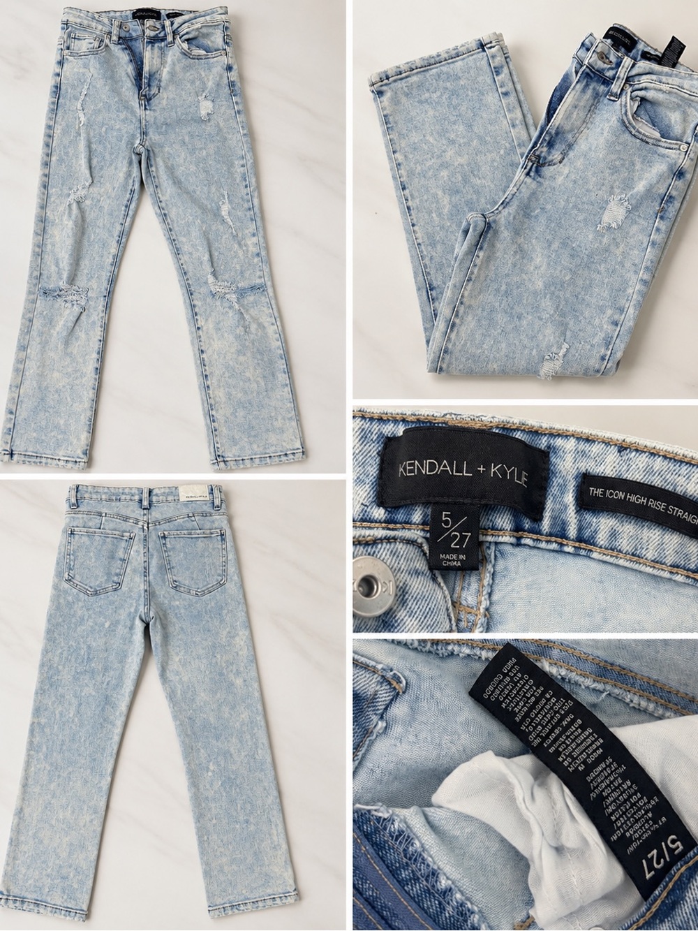 Kendall & Kylie Acid Wash Light Blue High-Rise Straight Jeans